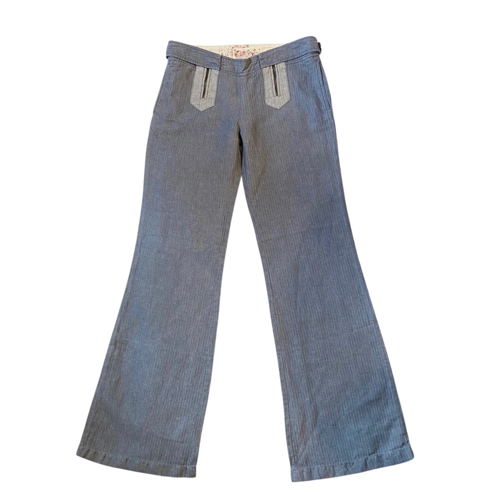 TROVATA ANTHROPOLOGIE Wide Leg Pants Chambray Linen Cotton Jeans Size 4